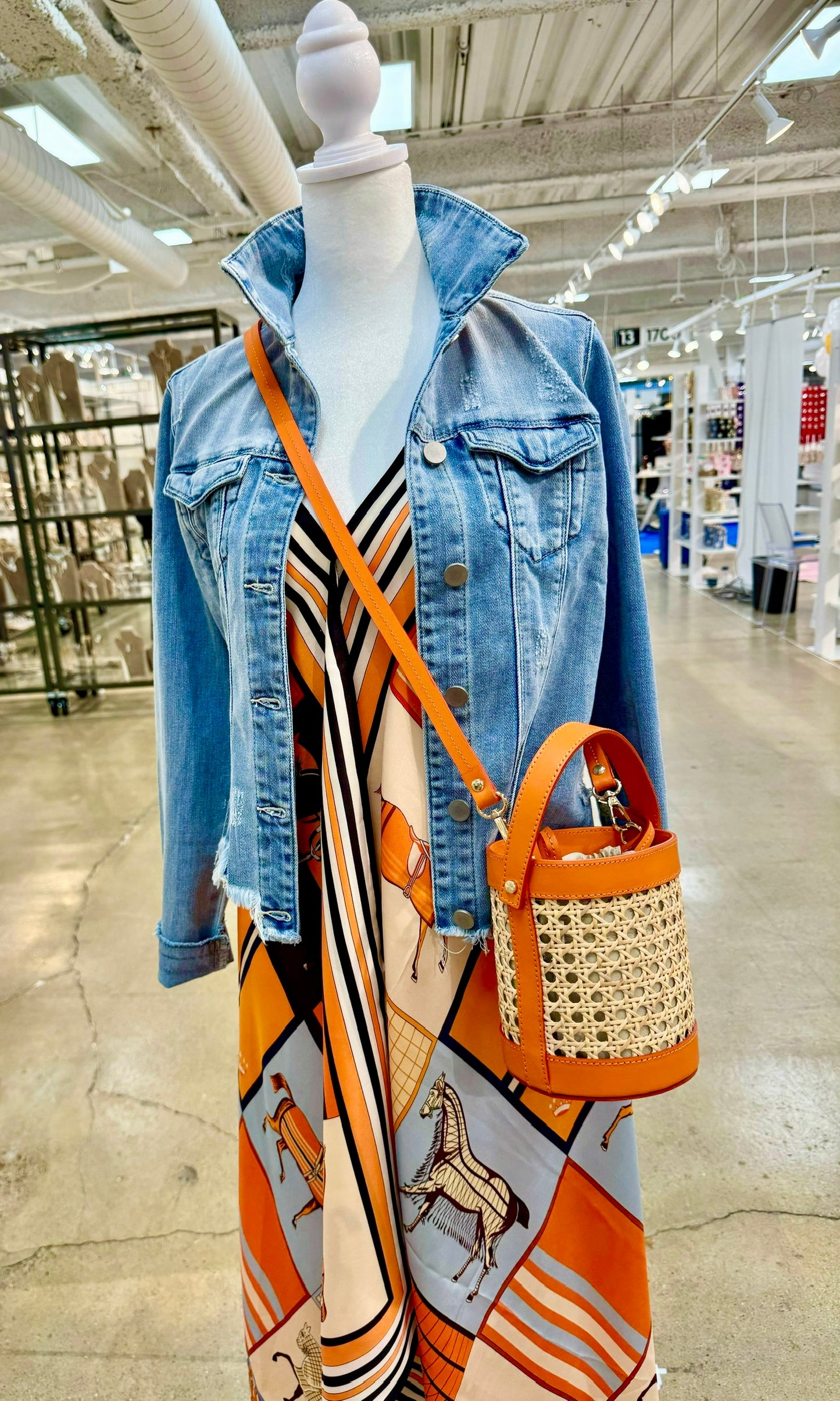 Silk Dress / Light Blue & Orange Horse - Stacy Bradley Design