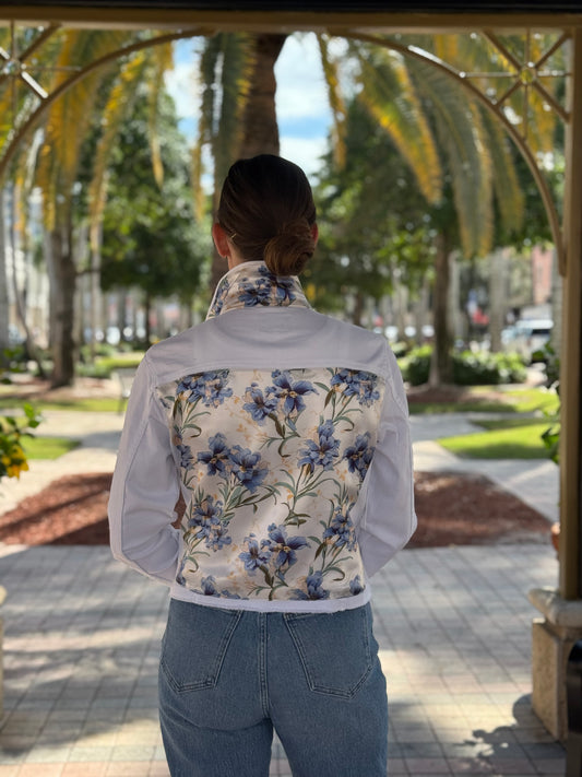 The White Denim Jacket / Blooming Iris
