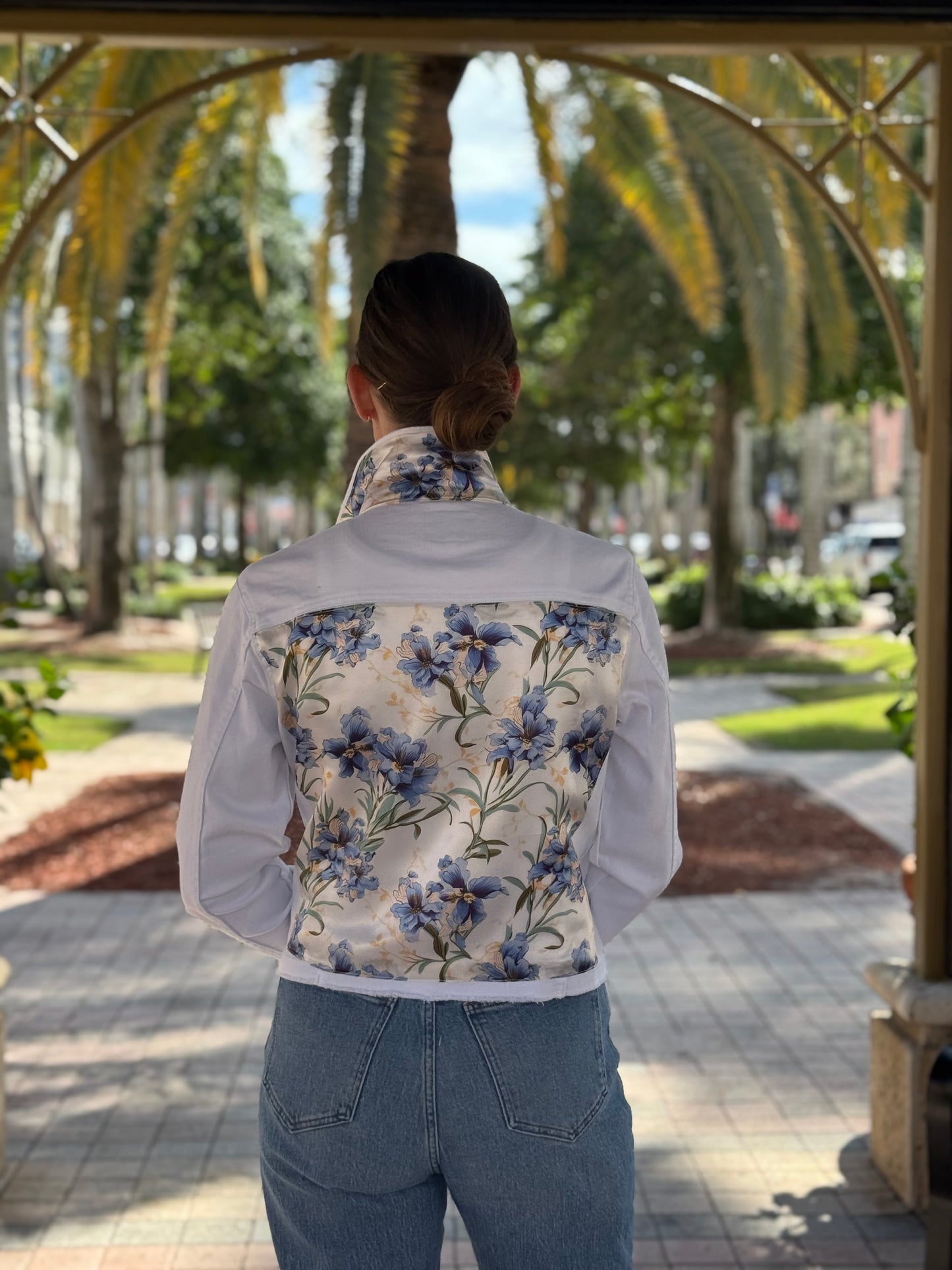 The White Denim Jacket / Blooming Iris