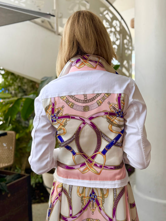 The White Denim Jacket / Purple Stirrup - Stacy Bradley Design
