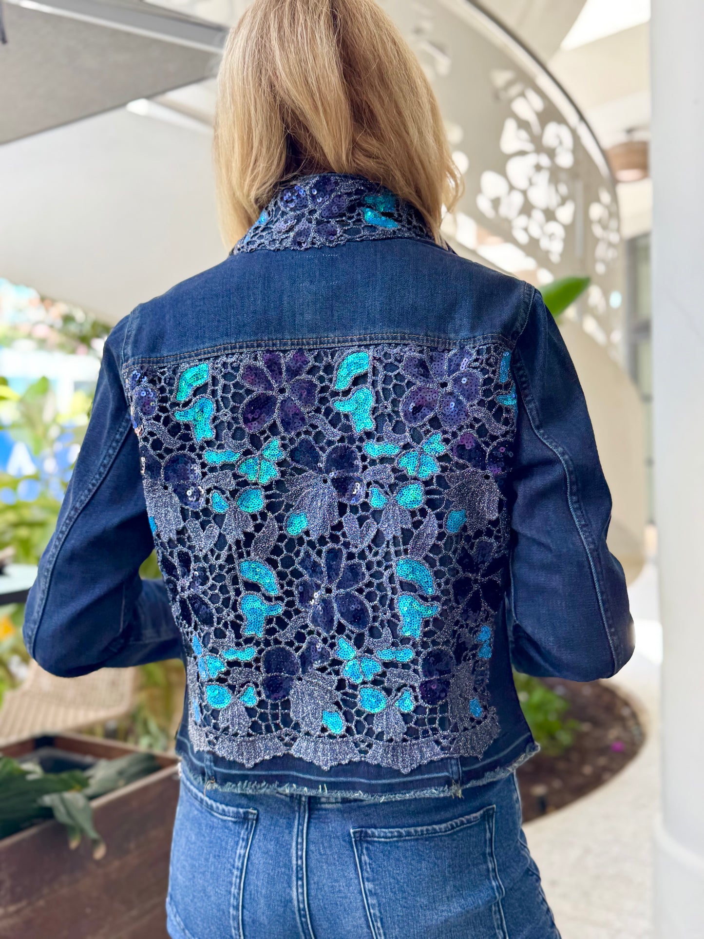 The Dark Denim Jacket / Navy Sequins