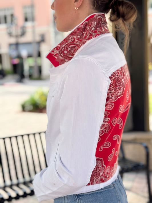 The White Denim Jacket / Western Paisley Red