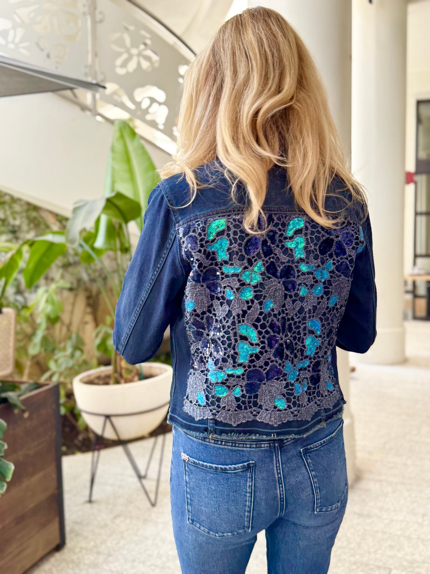 The Dark Denim Jacket / Navy Sequins