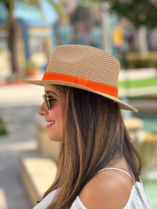 Hat / Orange Band / Natural / wholesale - Stacy Bradley Design