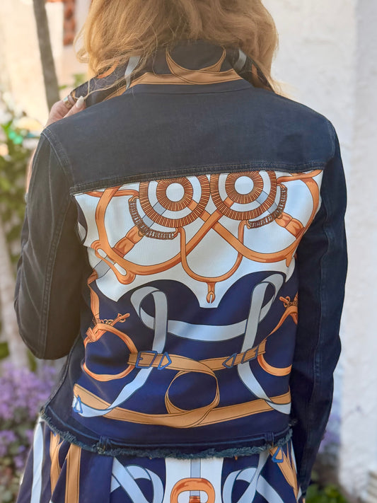 The Dark Denim Jacket / Blue Motif with Straps