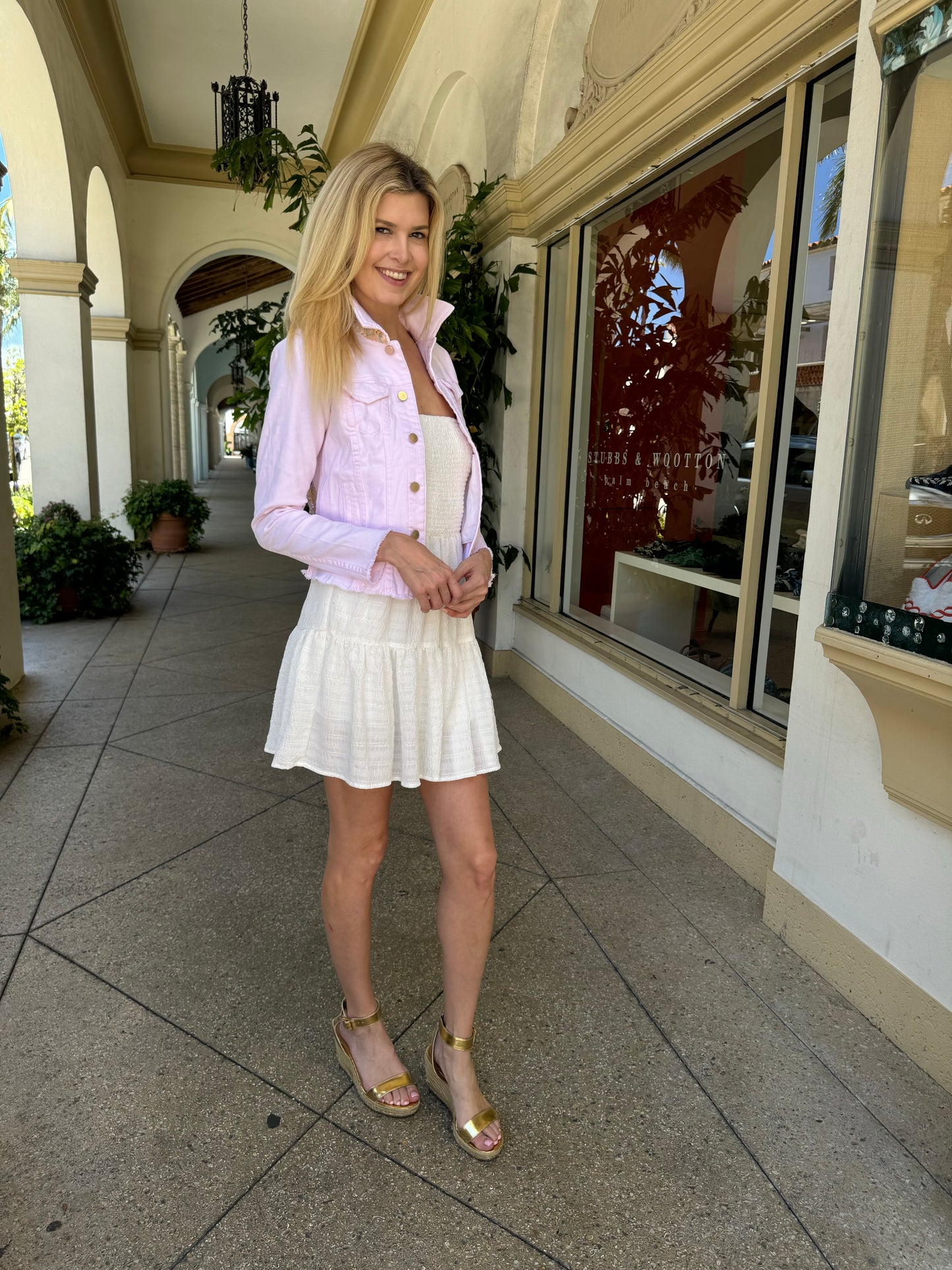 The Pink Denim Jacket / Adore Colorful Butterflies - Stacy Bradley Design