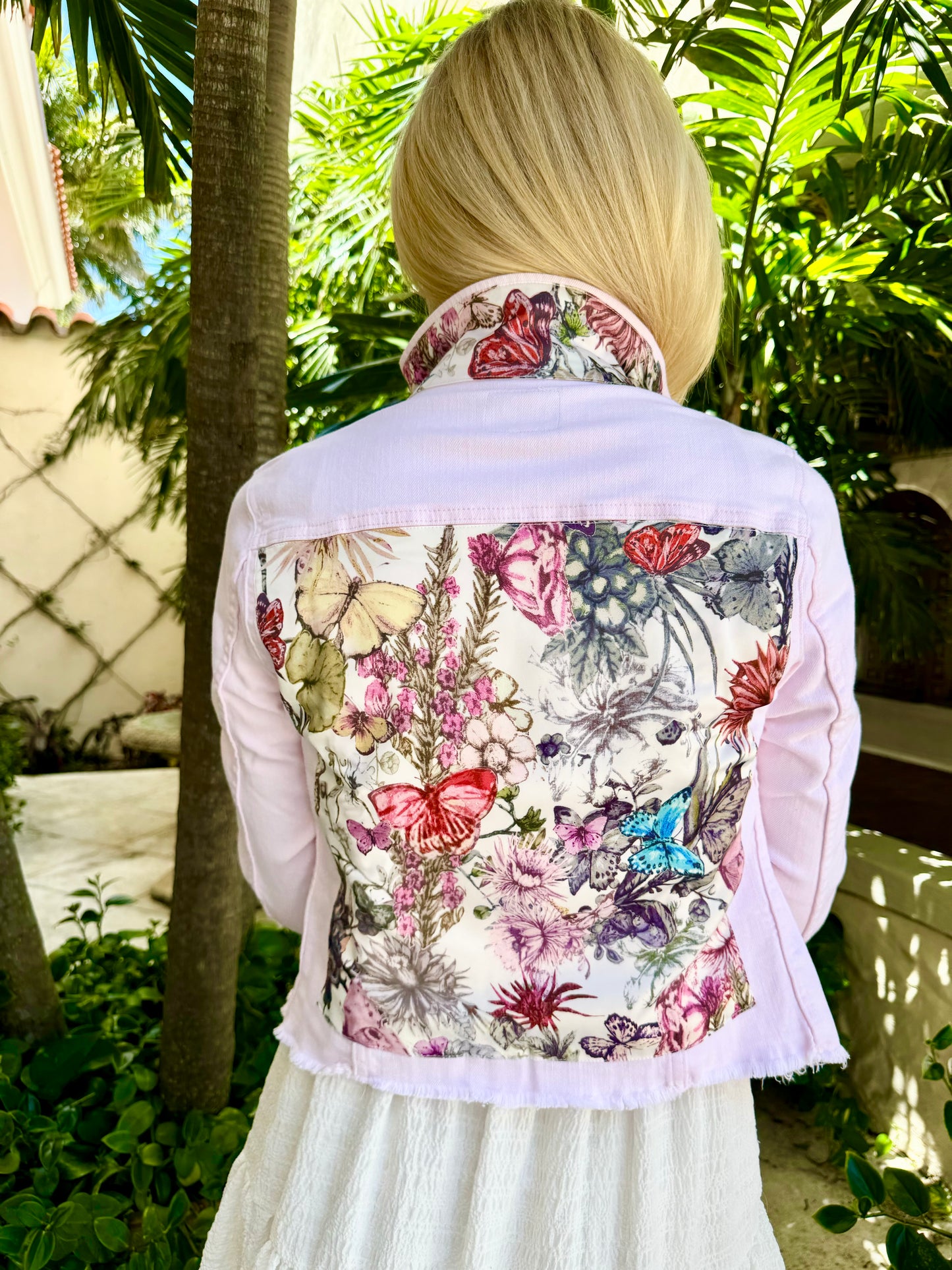 The Pink Denim Jacket / Adore Colorful Butterflies - Stacy Bradley Design