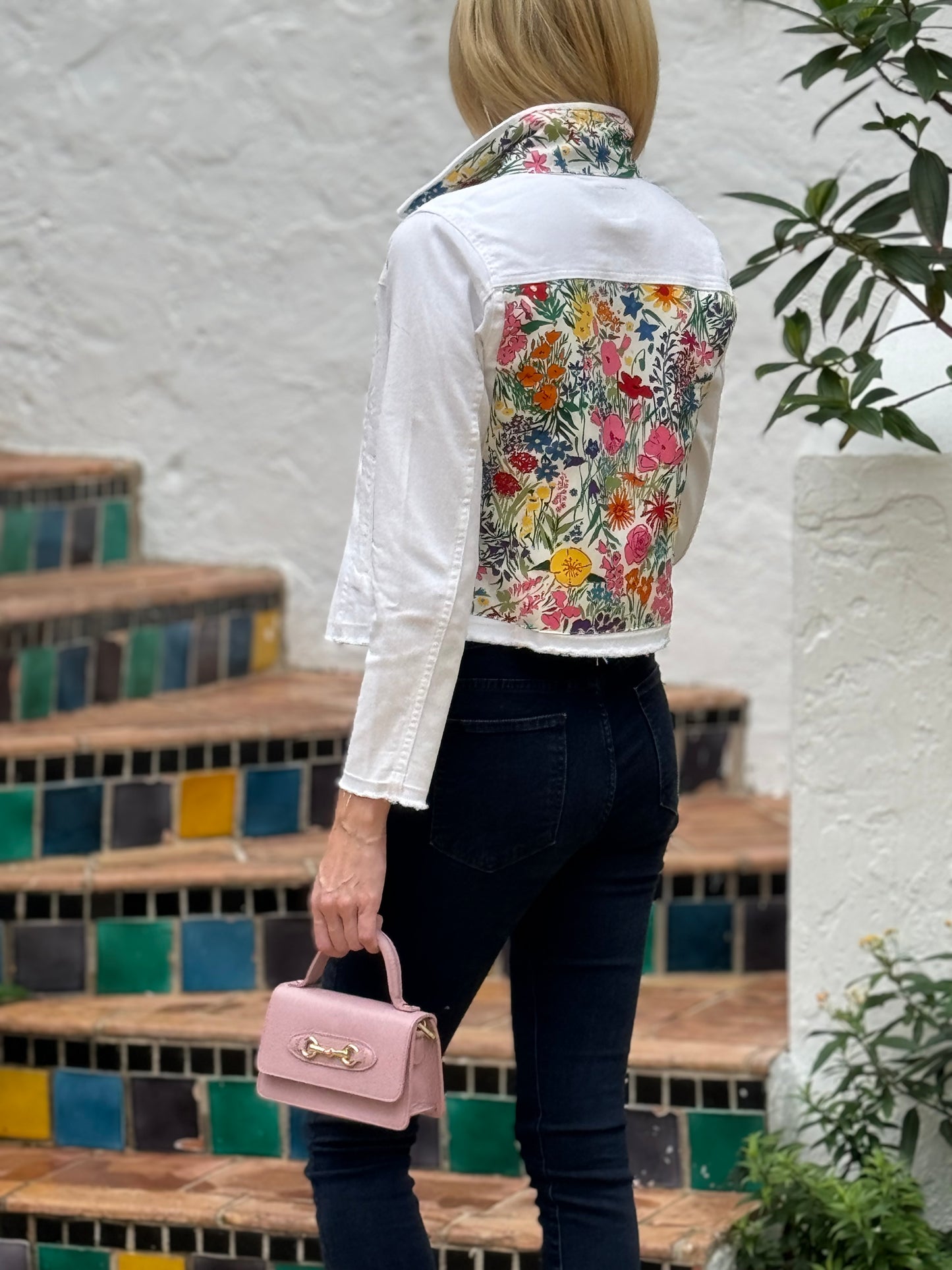 The White Denim Jacket / Field of Flowers - Stacy Bradley Design