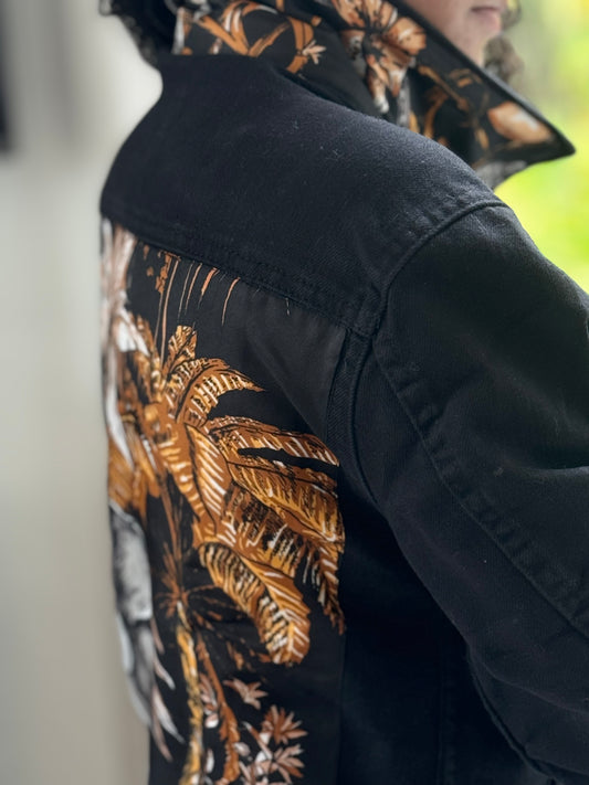 The Black Denim Jacket / Tropical Elephant - Stacy Bradley Design