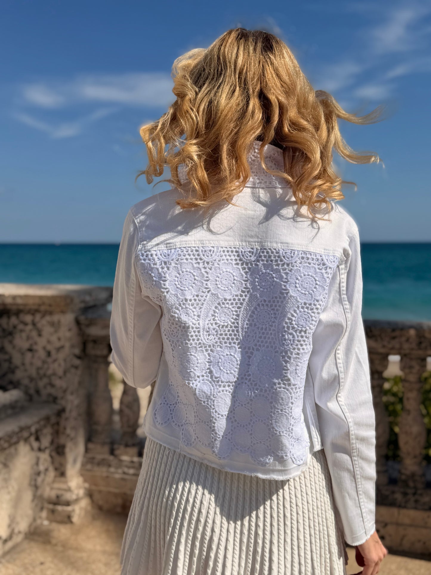 The White Denim Jacket / Crochet White Lace
