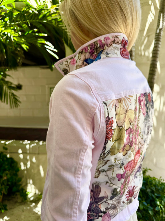 The Pink Denim Jacket / Adore Colorful Butterflies - Stacy Bradley Design