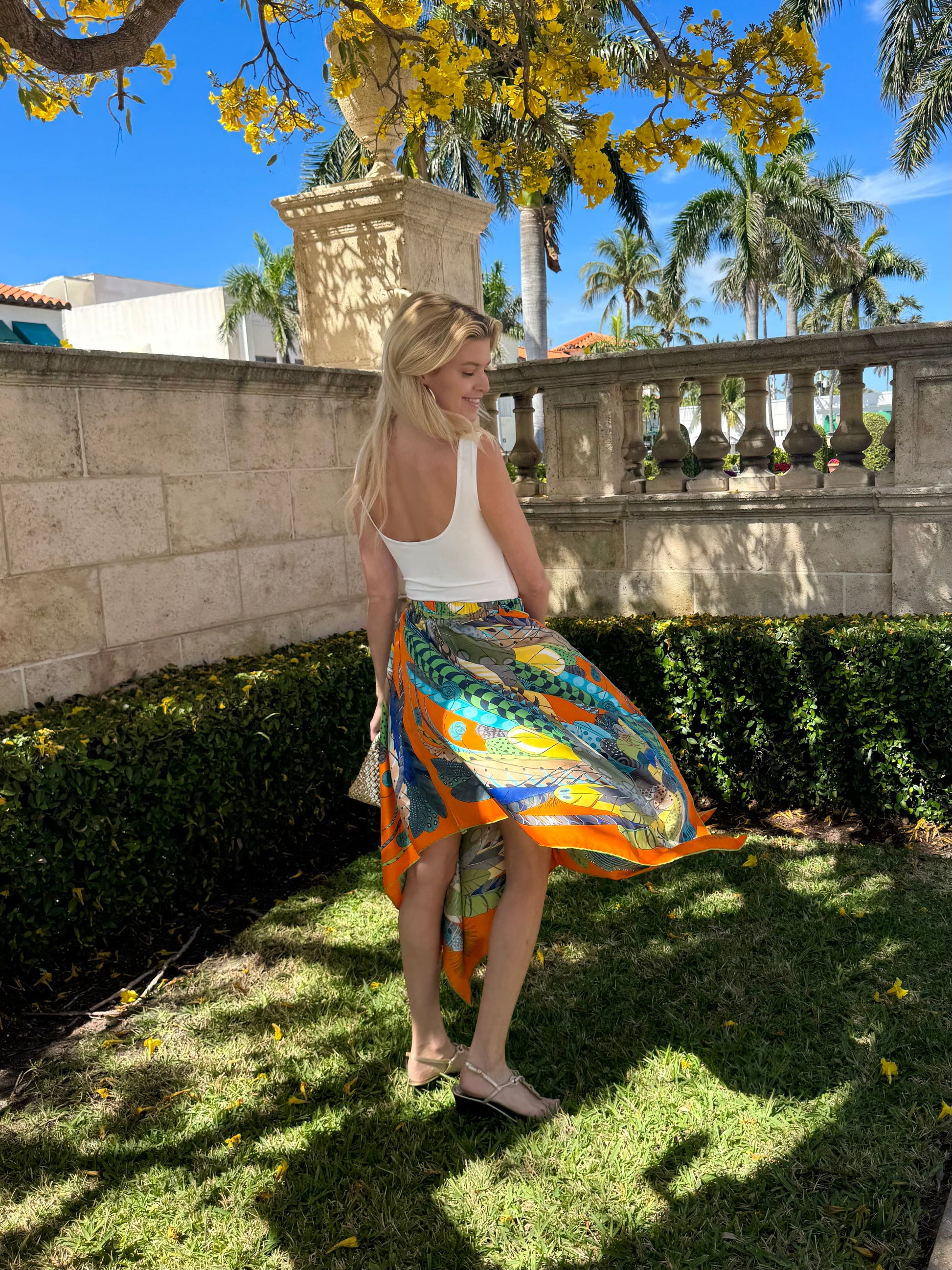 Silk Scarf Skirt / Orange Feather - Stacy Bradley Design