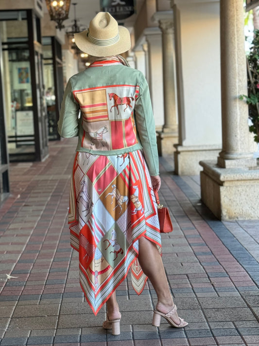 Silk Dress / Sage and Coral Horse - Stacy Bradley Design