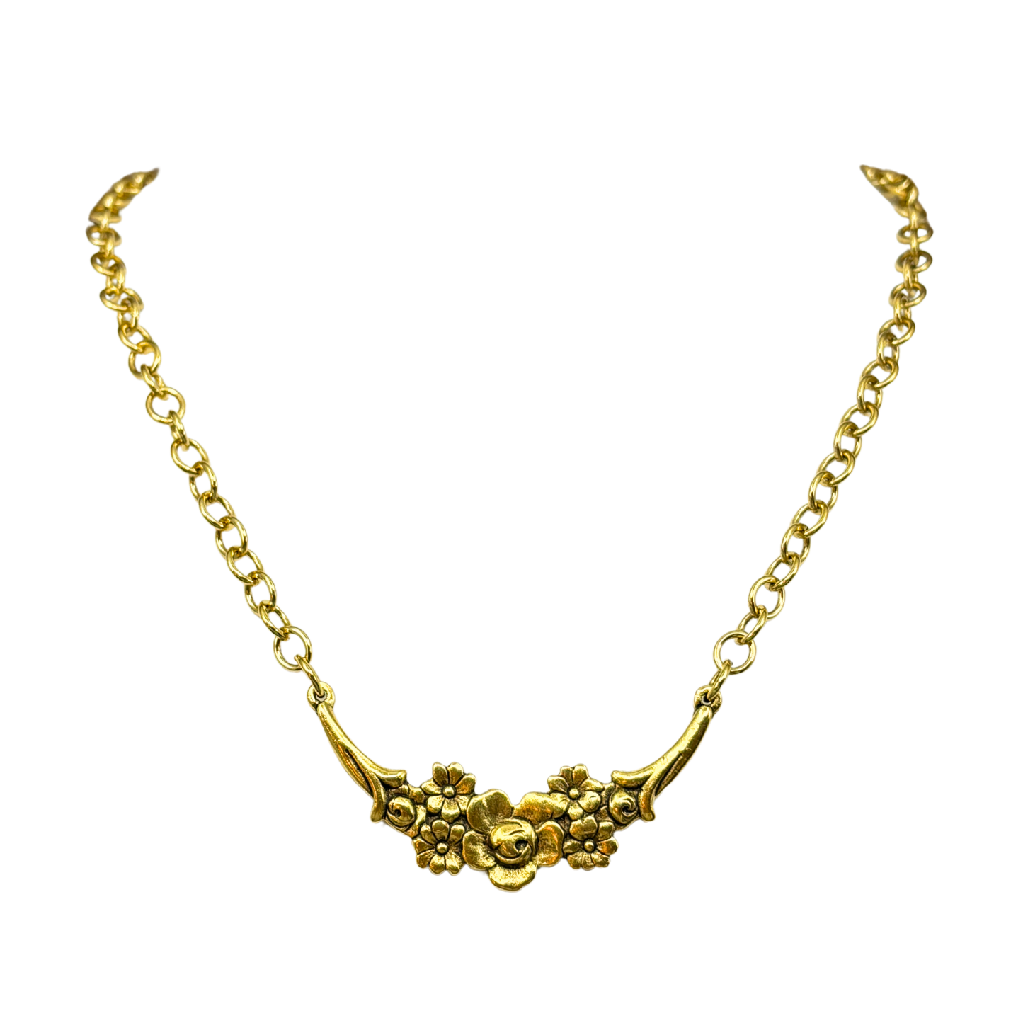 Vintage Reproduction Gold Floral Crescent Necklace - Stacy Bradley Design