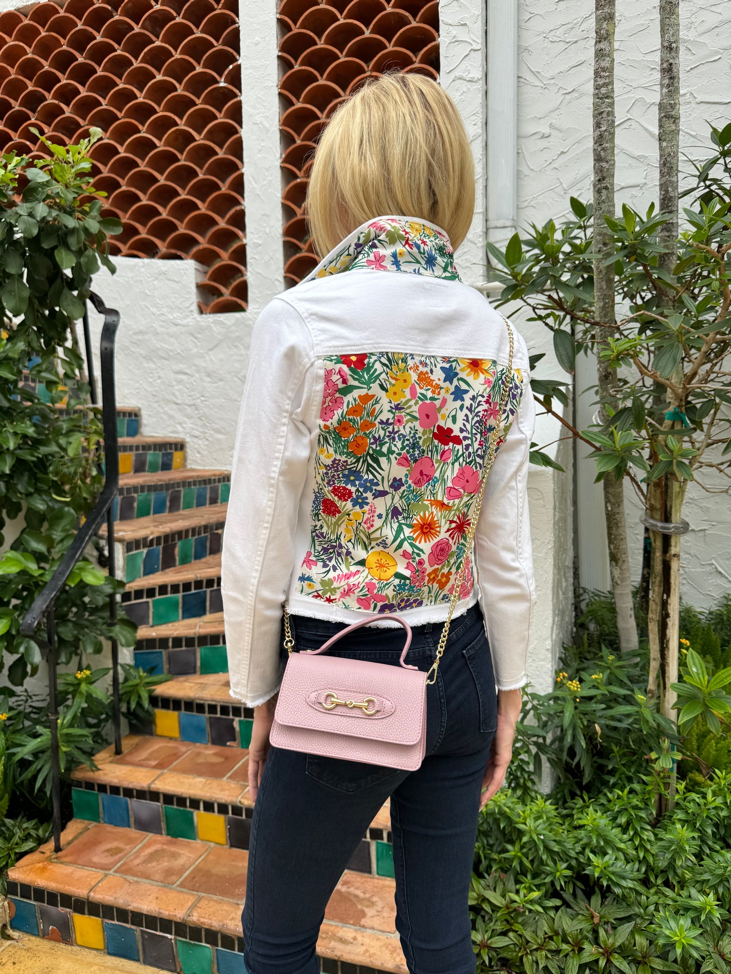 The White Denim Jacket / Field of Flowers - Stacy Bradley Design