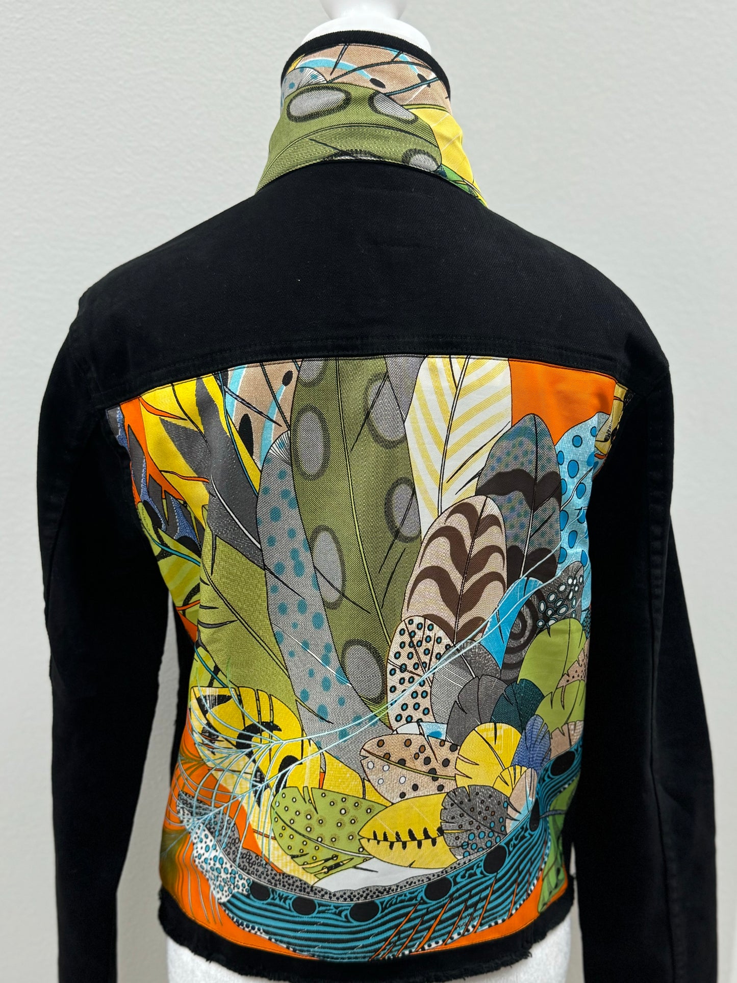 The Black Denim Jacket / Orange Feather - Stacy Bradley Design