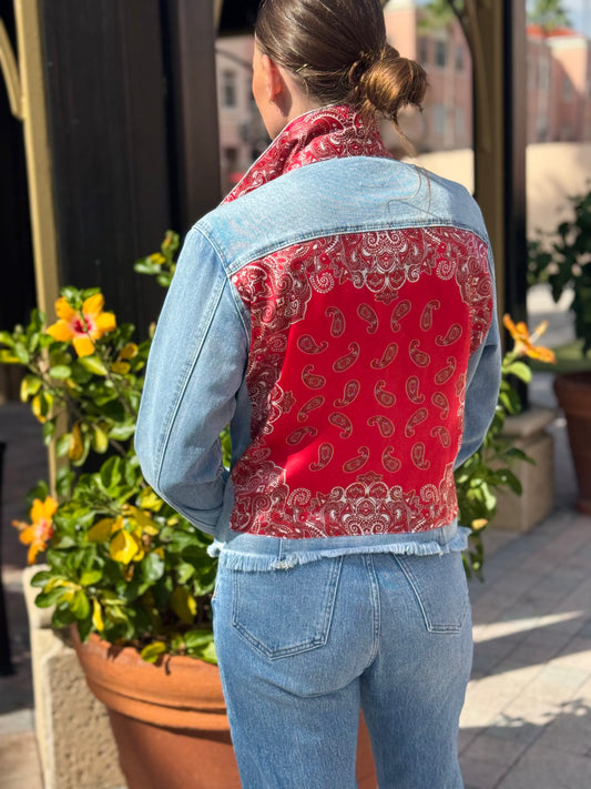 The Light Denim Jacket / Western Paisley Red - Stacy Bradley Design