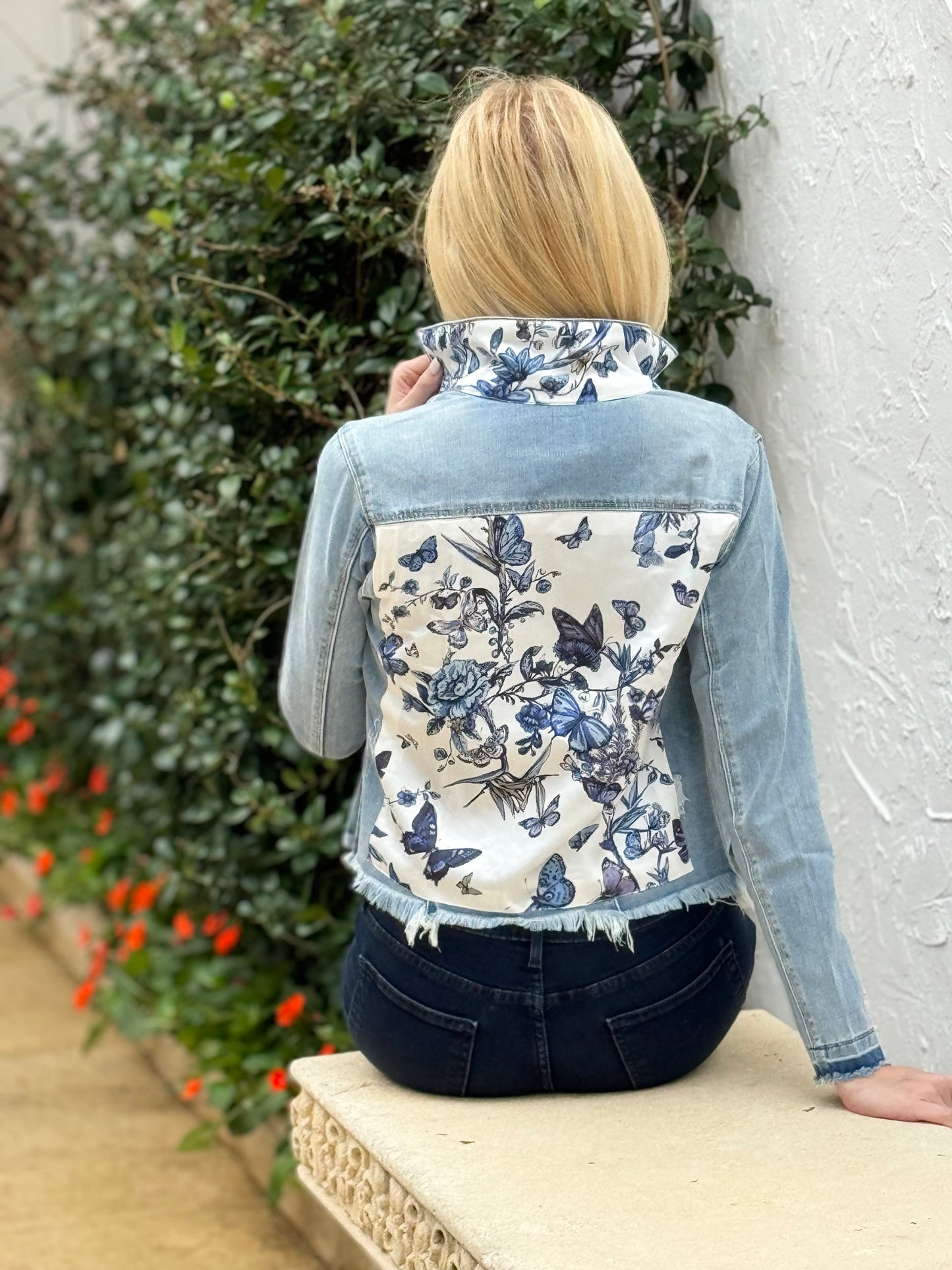 The Light Denim Jacket / Adore Blue Butterflies / Wholesale - Stacy Bradley Design