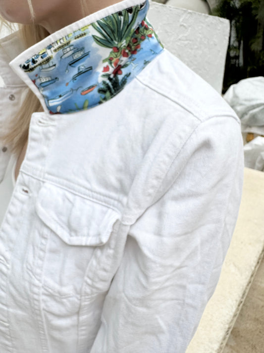 The White Denim Jacket / Tropical Island / Wholesale - Stacy Bradley Design