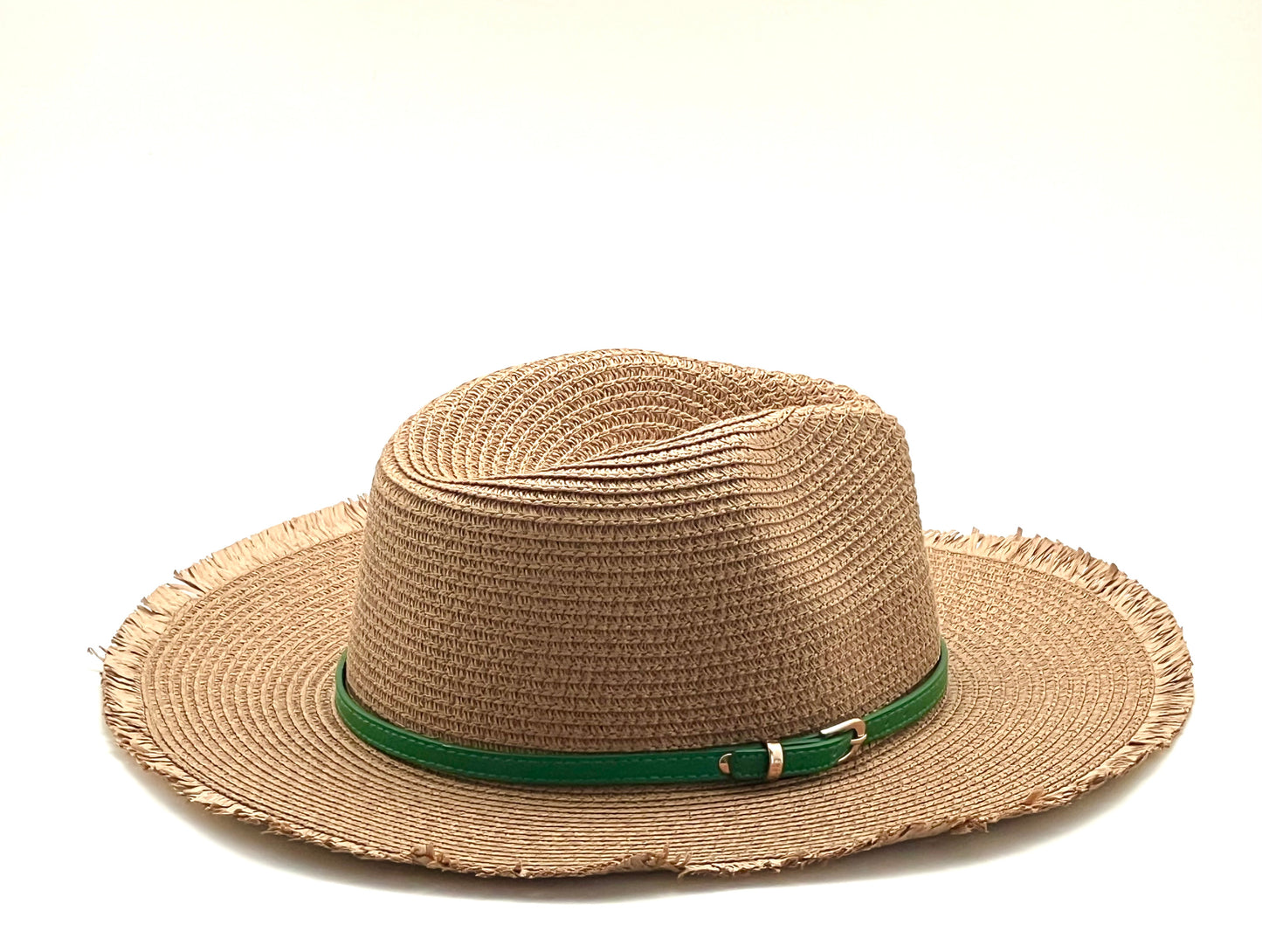 Fashion Hat / Natural with Green Buckle Band