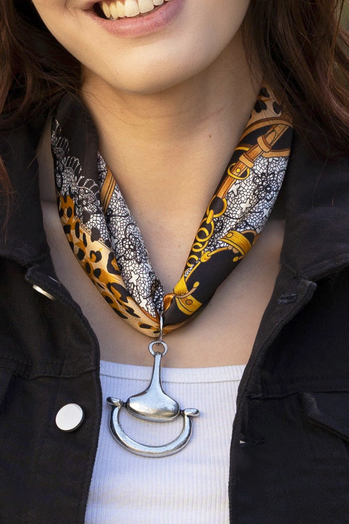 Lucky Leopard 100% Silk Scarf with choice of Gold or Silver Metal Horse-Bit