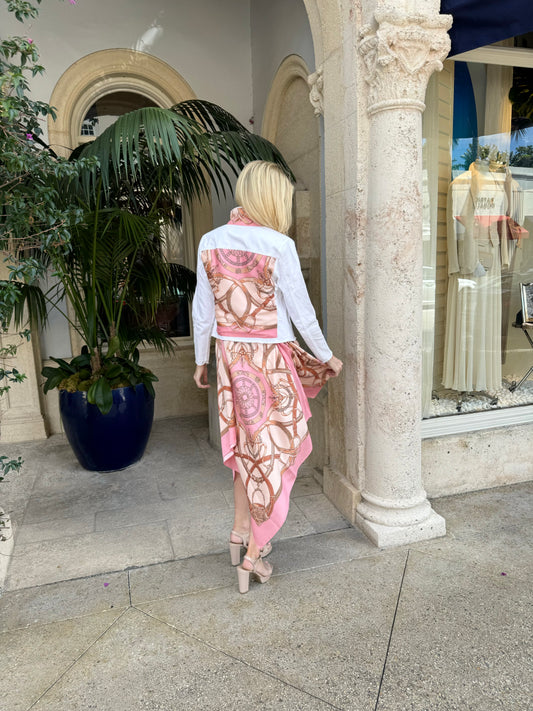 The White Denim Jacket / Pink Stirrup - Stacy Bradley Design