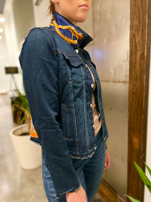 The Dark Denim Jacket / Orange and Blue Bit - Stacy Bradley Design