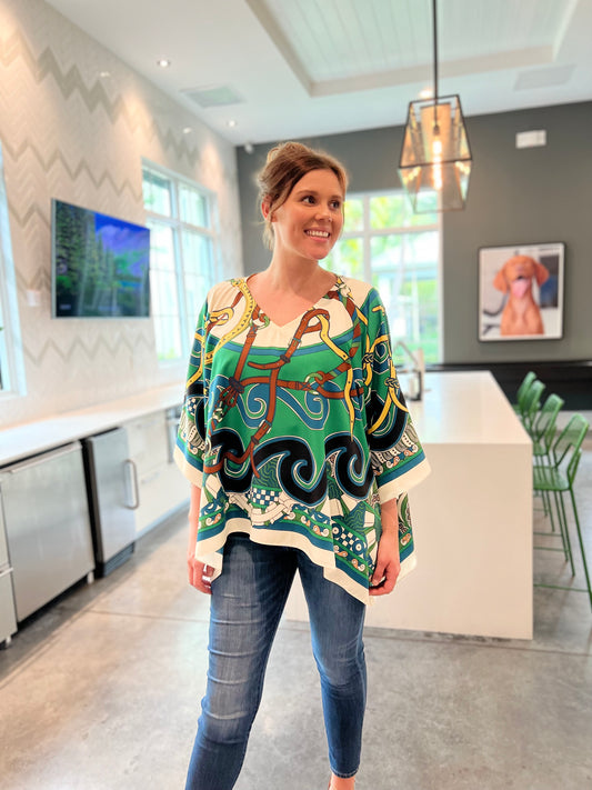 Tunic / Green Swirl and Straps / wholesale - Stacy Bradley Design
