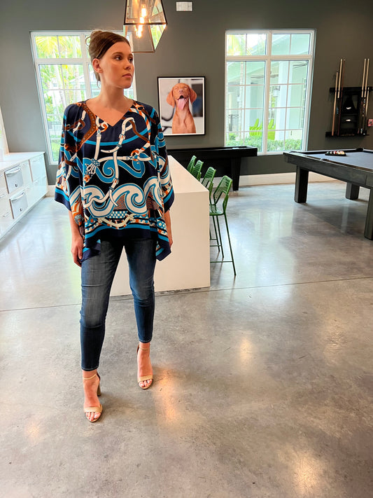 Tunic / Navy Swirl and Straps / wholesale - Stacy Bradley Design