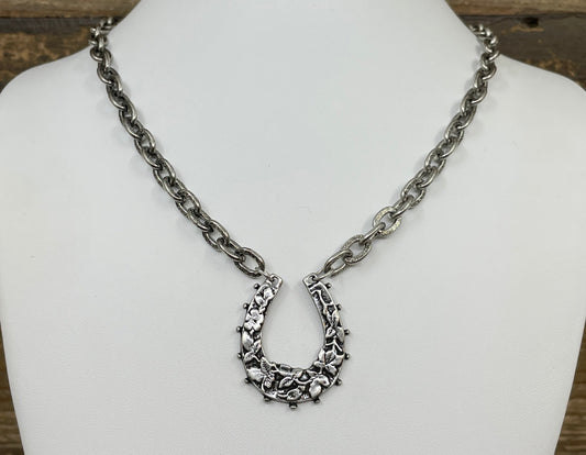 Vintage Reproduction Sterling Plated 18" Chain with Horseshoe Pendant