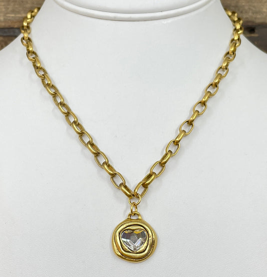 Gold Plated 18" Chain with Swarovski Crystal Heart Pendant