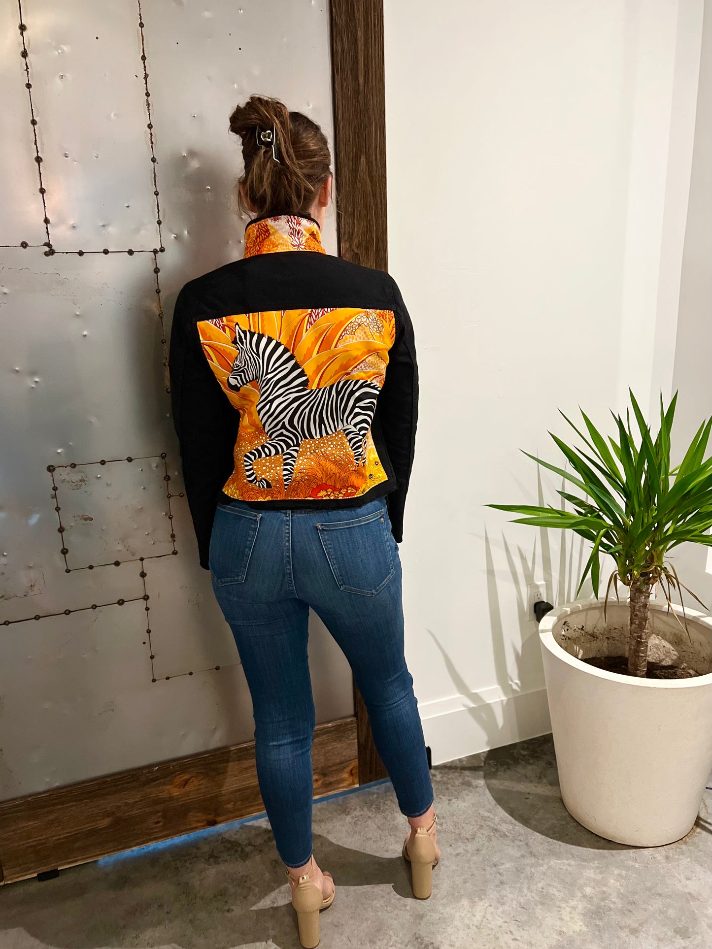 The Black Denim Jacket / Love a Zebra / Orange - Stacy Bradley Design