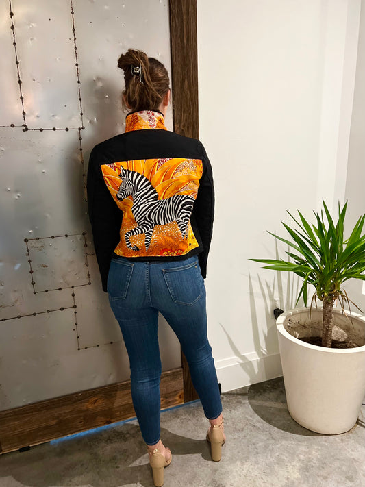 The Black Denim Jacket / Love a Zebra / Orange - Stacy Bradley Design