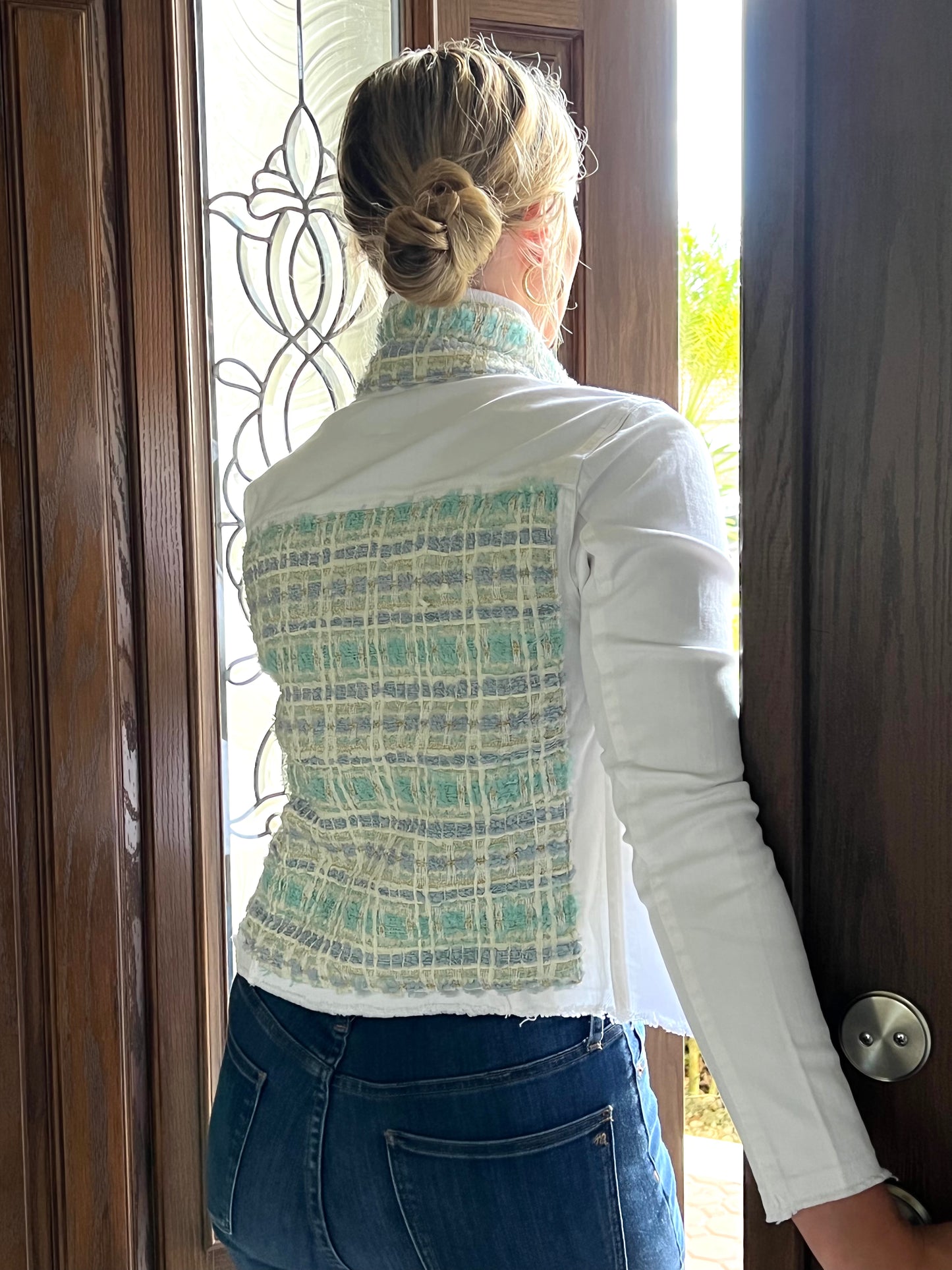 The White Denim Jacket / Tweed Ice Cream Blue / Wholesale - Stacy Bradley Design