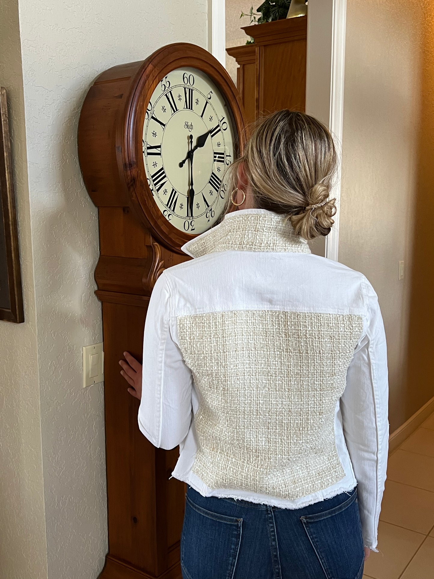 The White Denim Jacket / Tweed White and Cream / Wholesale - Stacy Bradley Design