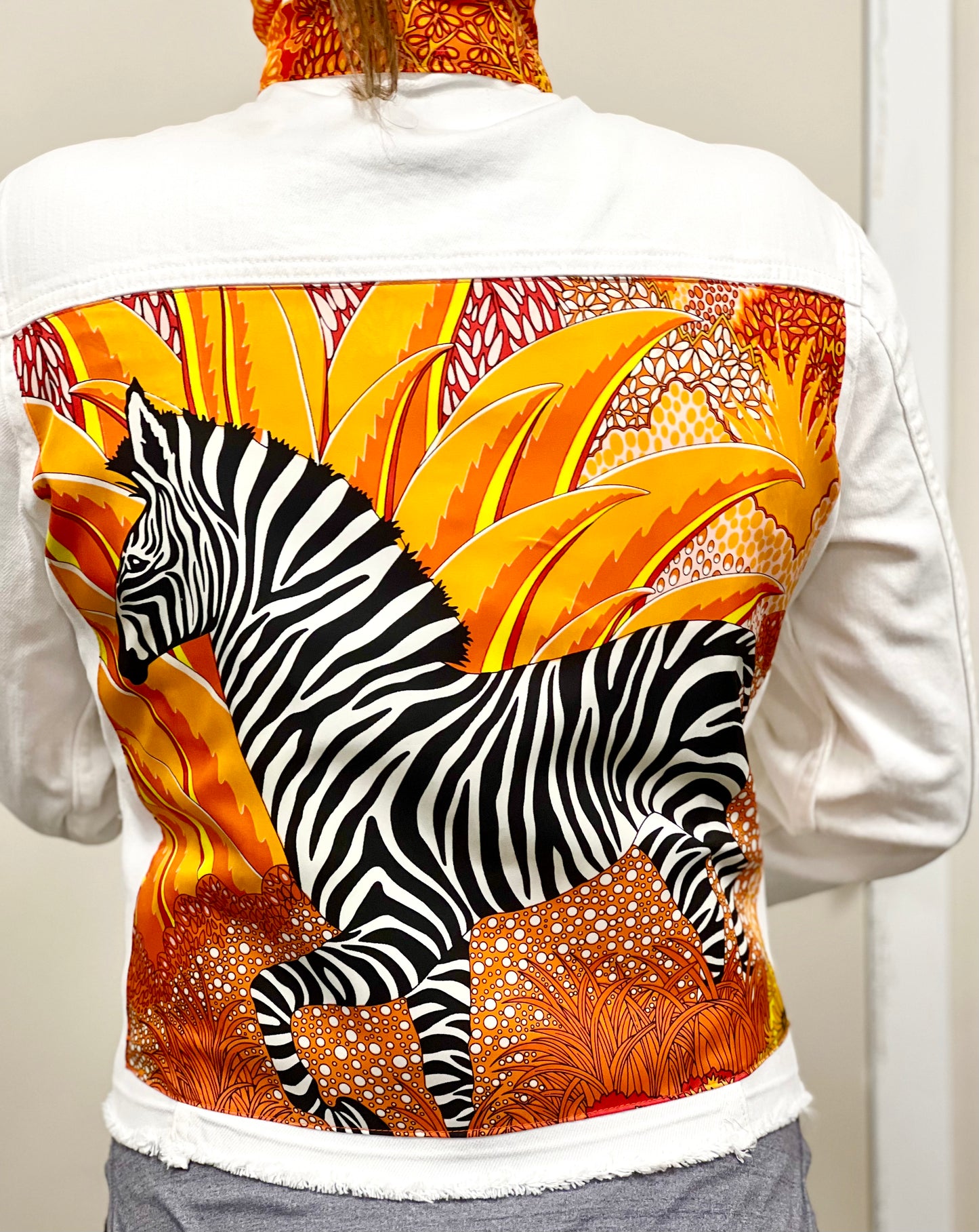 The White Denim Jacket / Love a Zebra / Orange - Stacy Bradley Design
