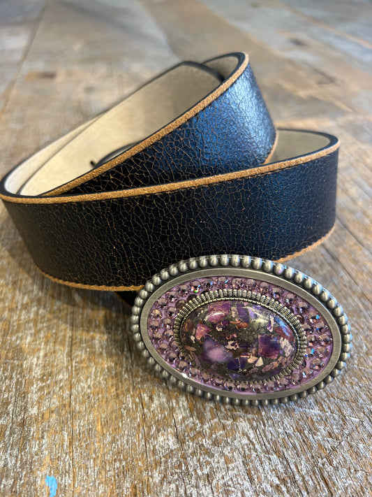 Belt Buckle / White Fresh Water Pearl / Champagne Gold Swarovski Crystals - Stacy Bradley Design