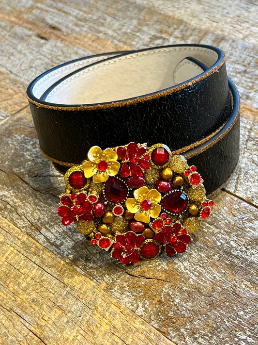 Belt Buckle / Mosaic Red and Gold - Stacy Bradley Design