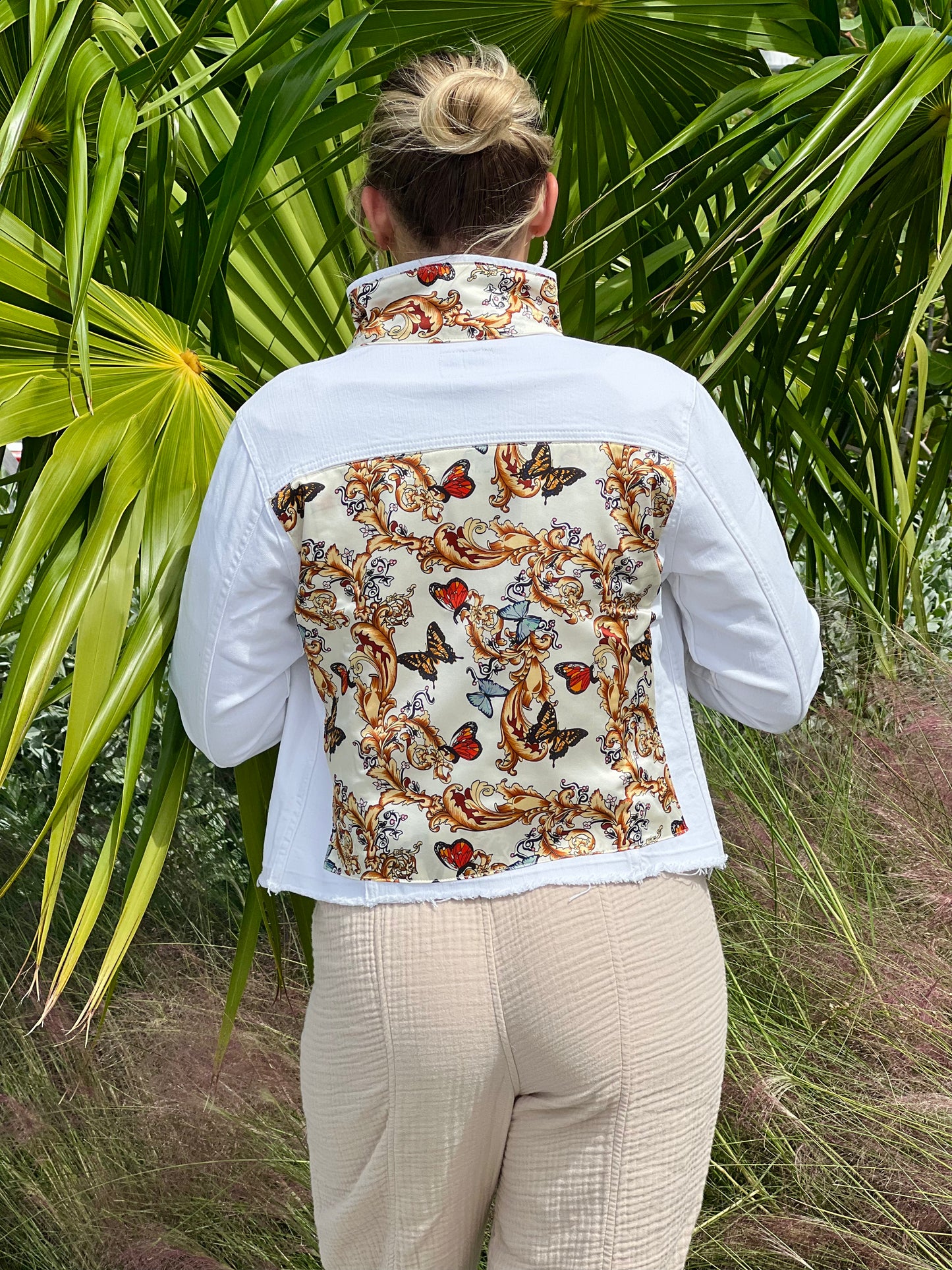 The White Denim Jacket / Golden Butterfly / Wholesale - Stacy Bradley Design
