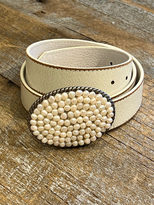 Belt Buckle / White Fresh Water Pearl - Stacy Bradley Design