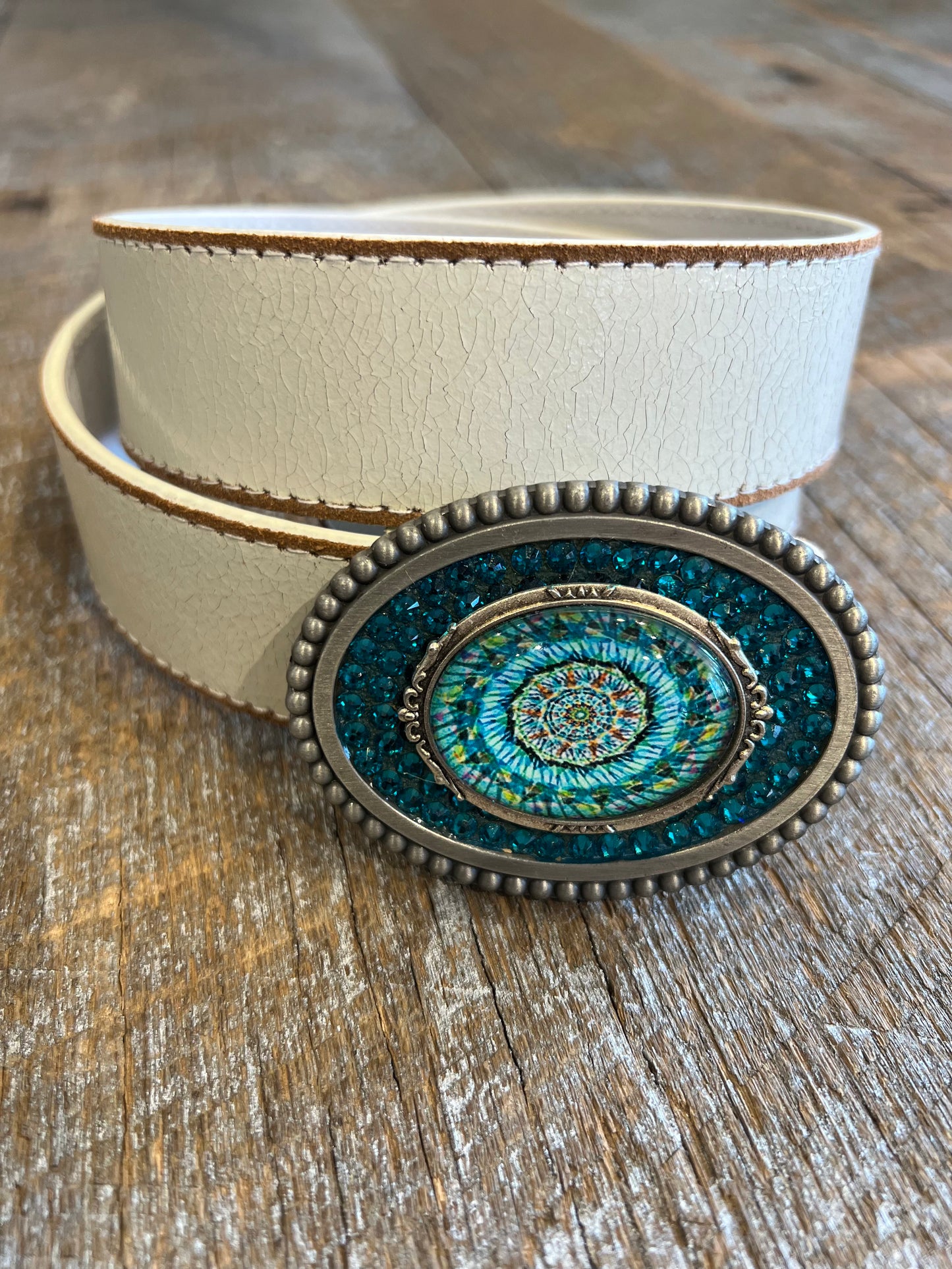 Belt Buckle / Cabochon Blues and Greens / Swarovski Crystals - Stacy Bradley Design