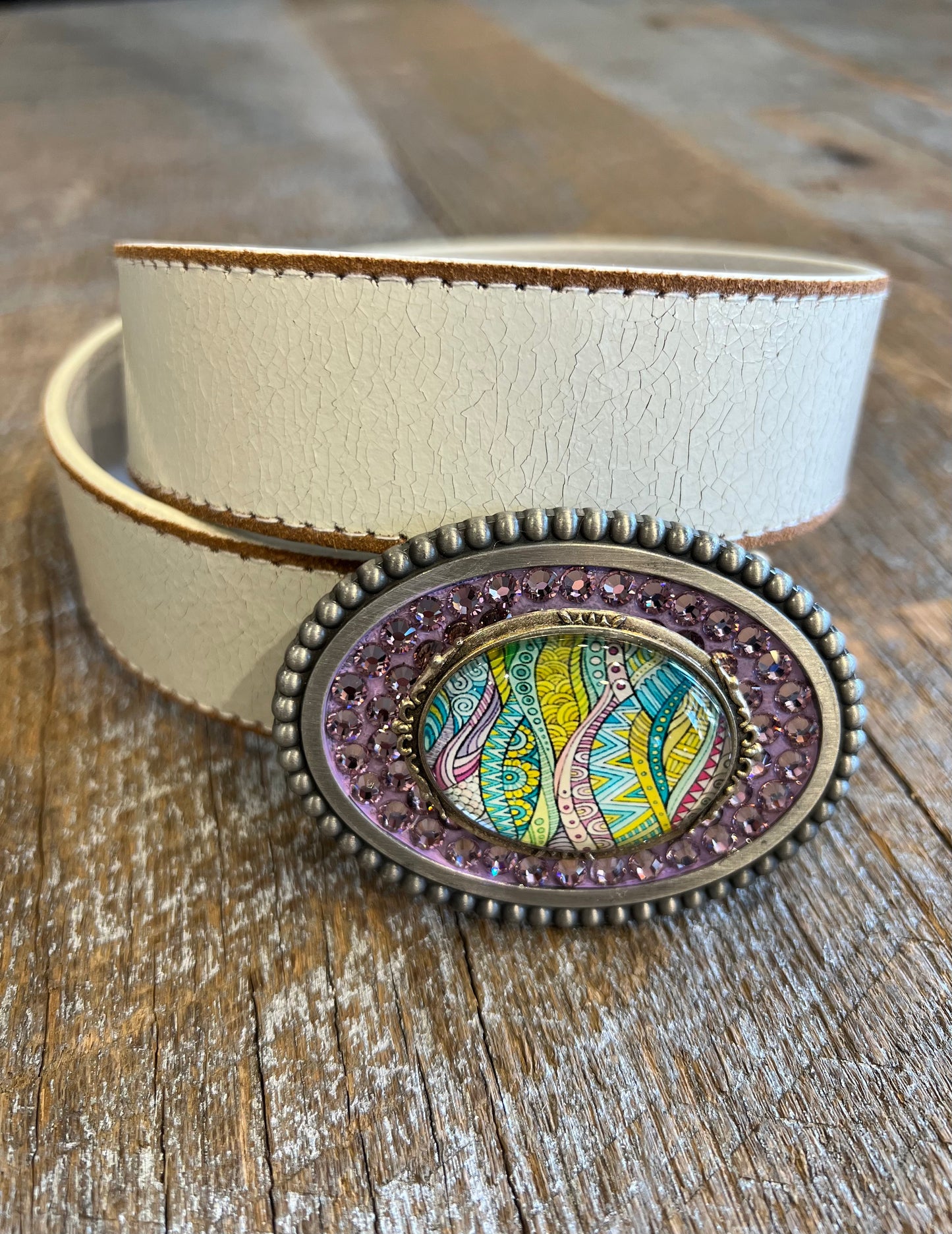 Belt Buckle / Cabochon Fun Colors / Lavender Swarovski Crystals - Stacy Bradley Design