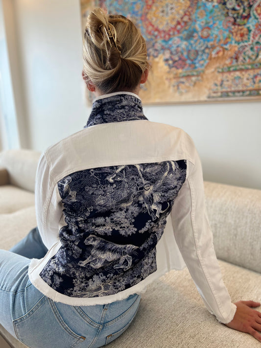 The White Denim Jacket / Navy Toile / Wholsale - Stacy Bradley Design