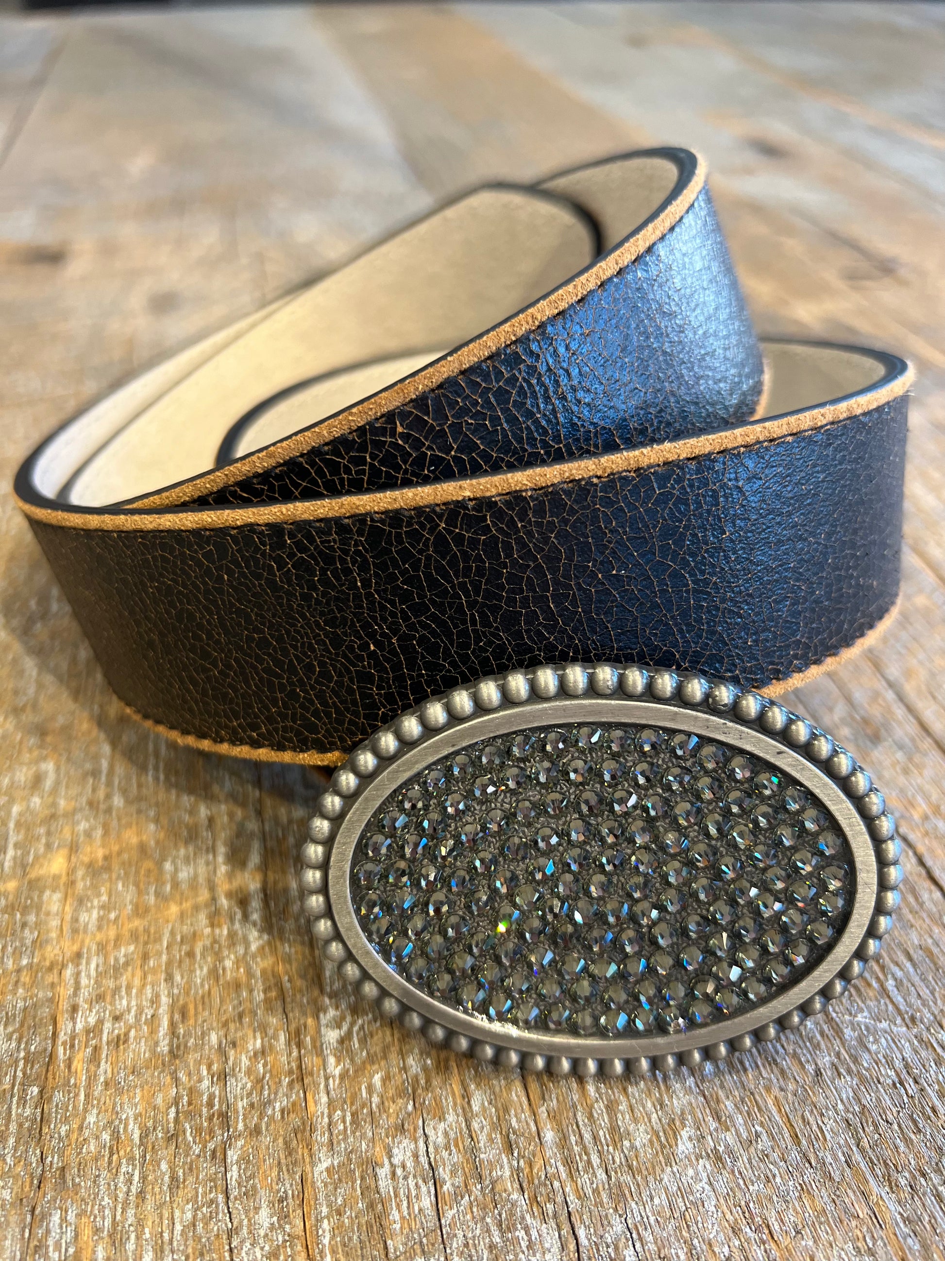 Belt Buckle / Black Diamond Swarovski Crystals - Stacy Bradley Design
