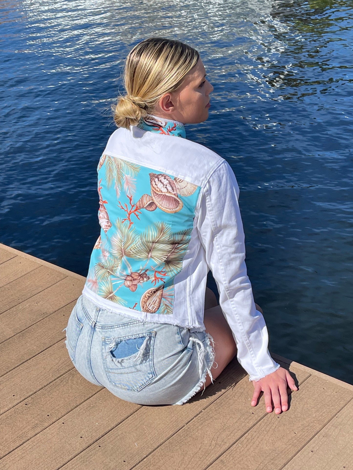 The White Denim Jacket / Tropical Shells / Wholesale - Stacy Bradley Design