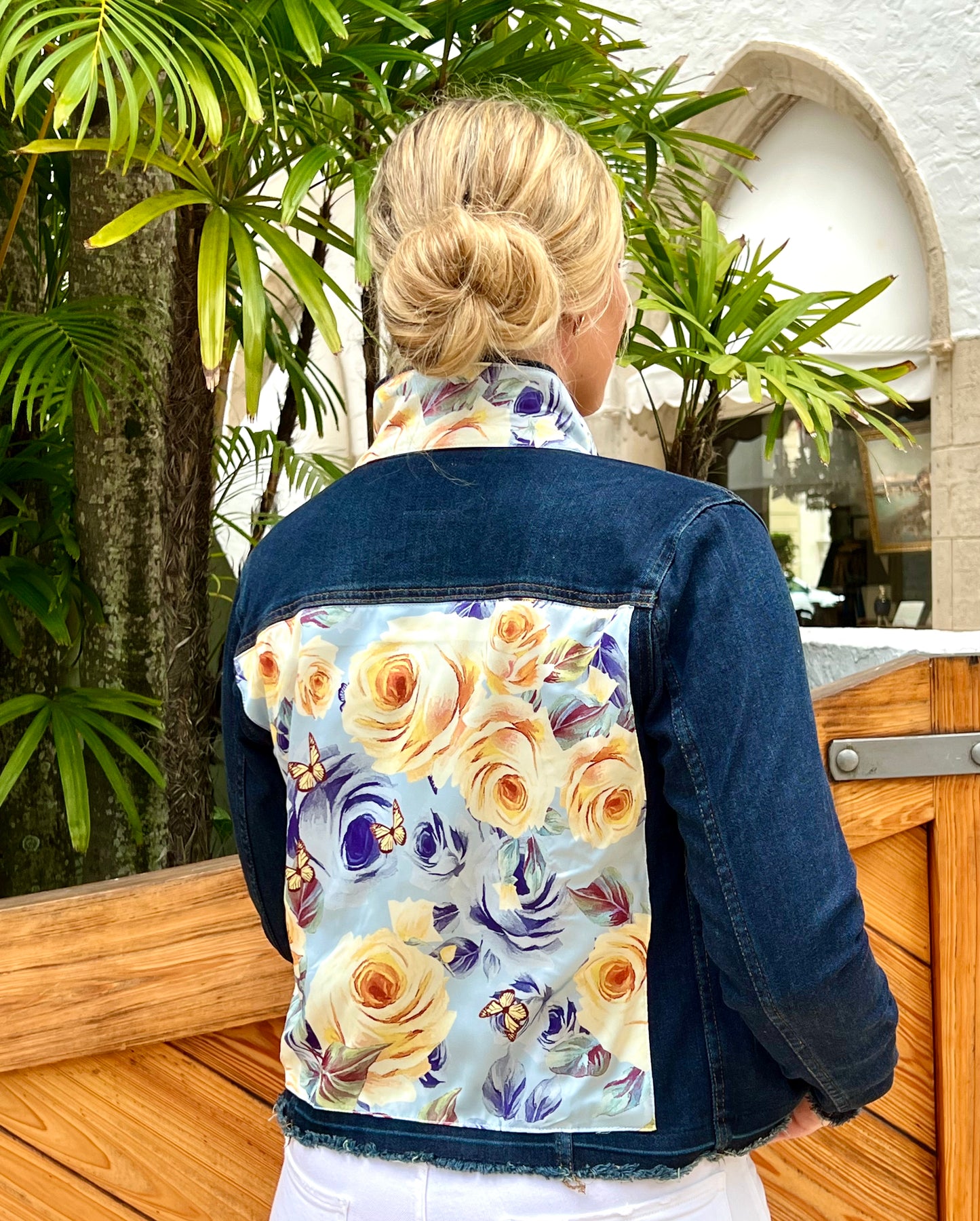 The Dark Denim Jacket / Butterflies and Roses - Stacy Bradley Design