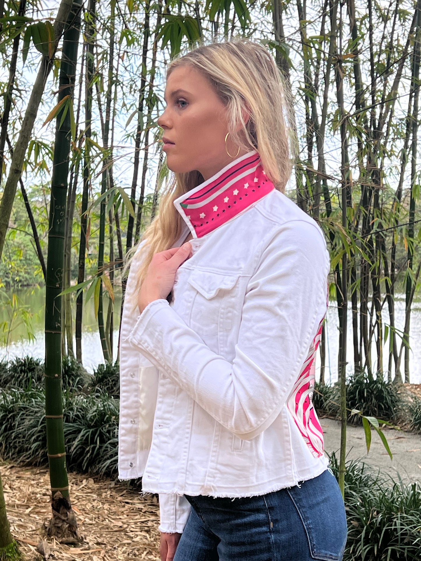 The White Denim Jacket / Pink Tiger / Wholesale - Stacy Bradley Design