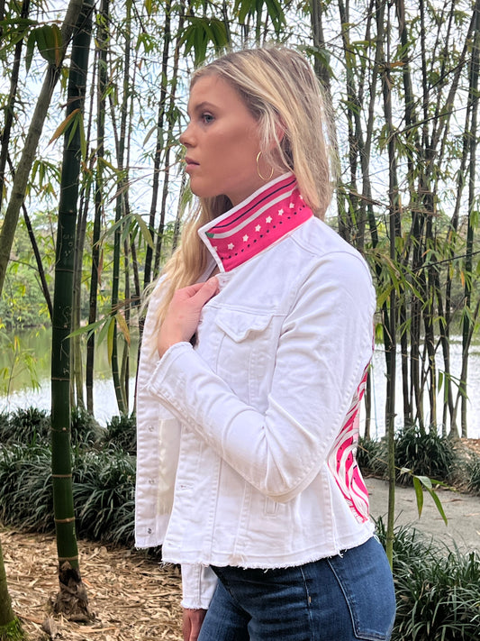 The White Denim Jacket / Pink Tiger / Wholesale - Stacy Bradley Design