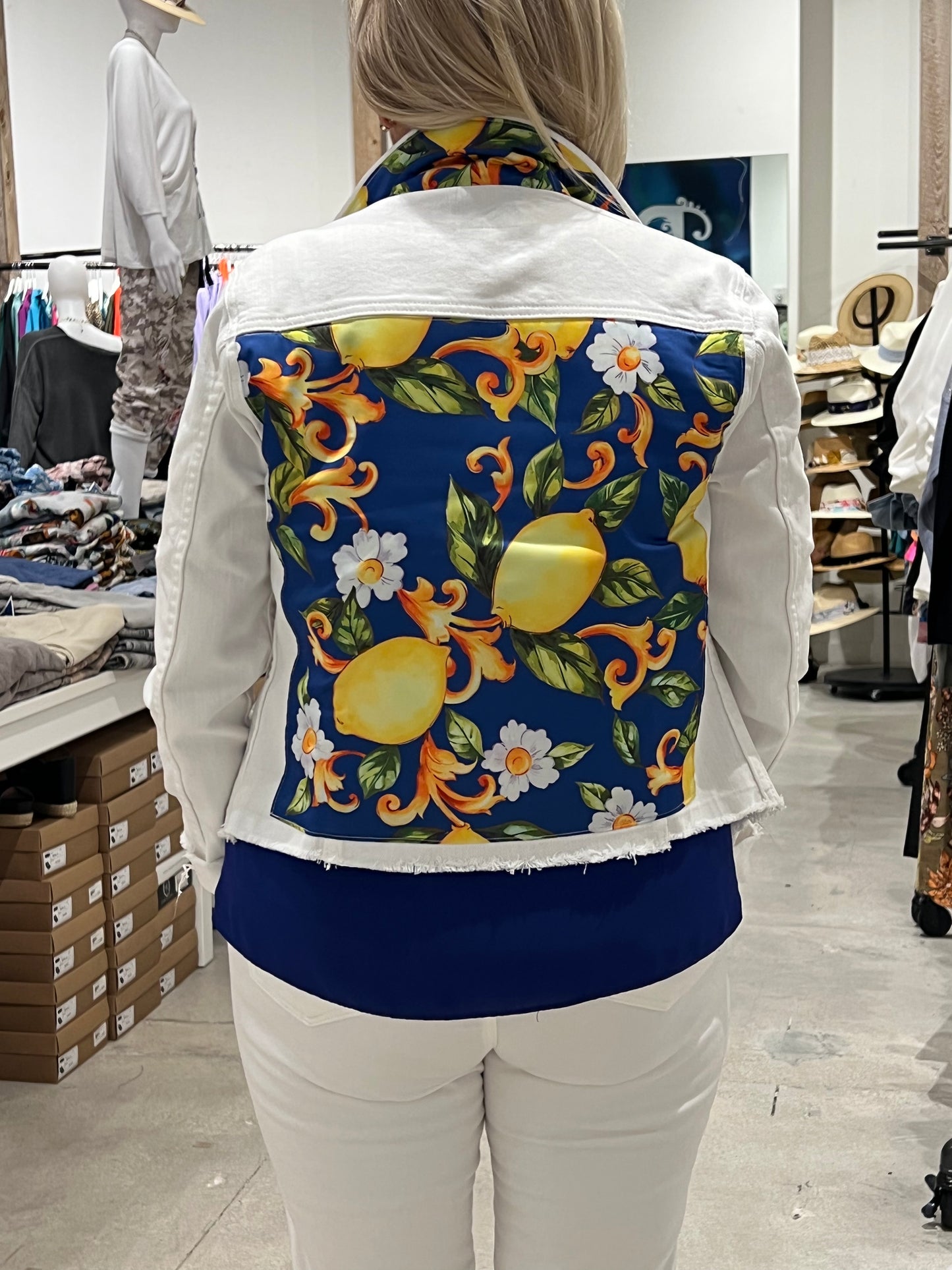 The White Denim Jacket / Capri In Royal / Wholesale - Stacy Bradley Design