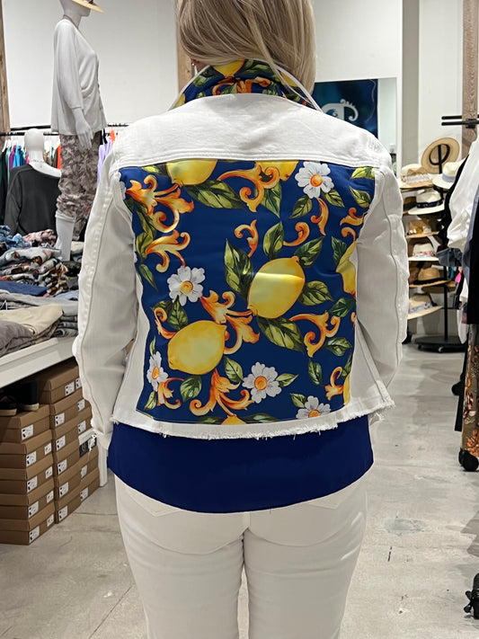 The White Denim Jacket / Capri In Royal / Wholesale - Stacy Bradley Design
